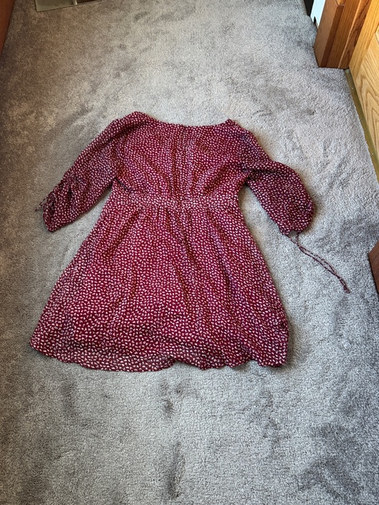 Madewell Red Floral Mini Dress V Neck Tie Sleeve Fit & Flare SIZE 12 - Picture 6 of 6